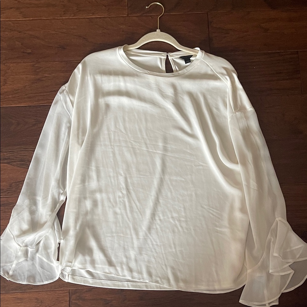 Ann Taylor Cream Blouse with Ruffled Sheer Sleeves Size Large